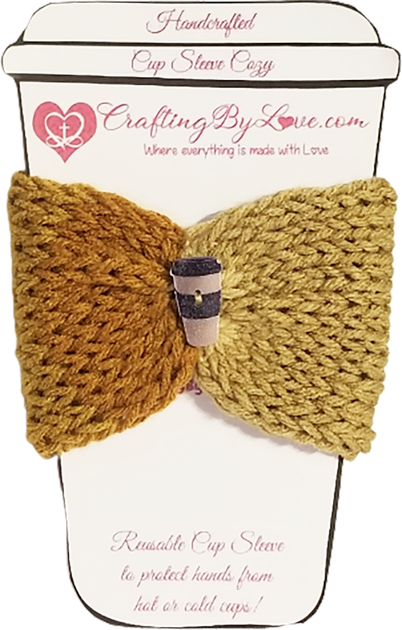 Caramel Knitted Coffee Cup Cozy Wrap, Reusable To Go Coffee Sleeves With Mug Button
