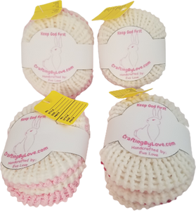 Double Knitted Facial Scrubbies Scrubbers 5 Pack Pink-White/White