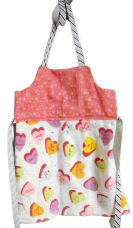 Pink Sweetheart Candy Hearts Child's Dishtowel Apron Help is in the Kitchen!