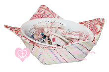 Load image into Gallery viewer, Antique Pink Filagree &amp; Dots Double Sided Bowl Cozies Set of 2 Hand Protection Holders
