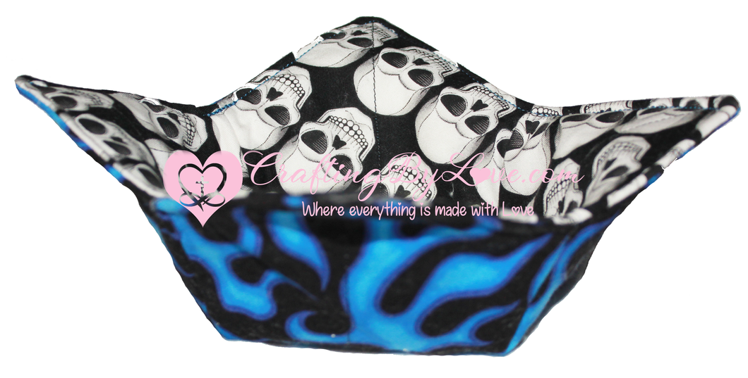 Set of 2 Skulls & Flames Bowl Cozies Hand Protection Bowl Holders