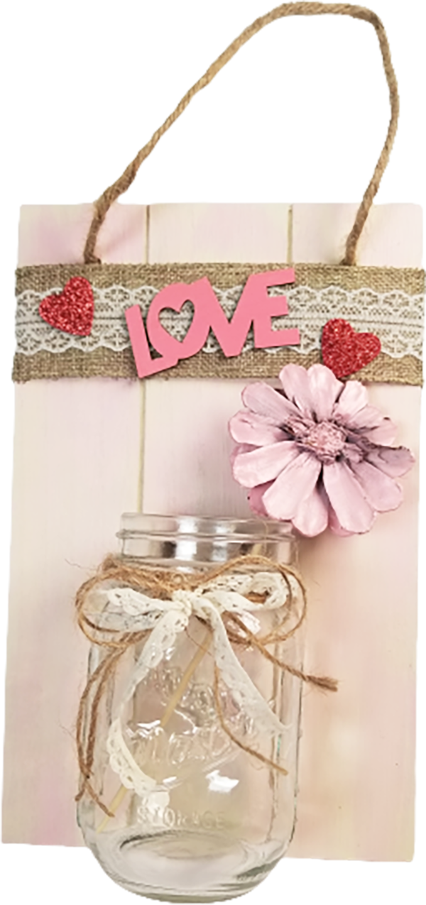 Handcrafted Mason Jar LOVE Pine Cone Flower Wall Plaque