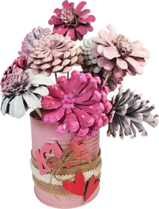 Handcrafted Pine Cone Bouquet in Love Tin