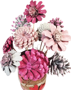 Handcrafted Pine Cone Bouquet in Love Tin