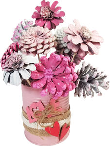 Handcrafted Pine Cone Bouquet in Love Tin