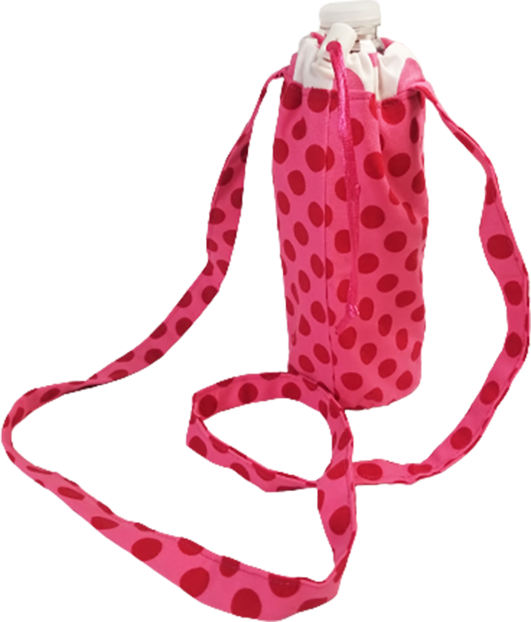 Cross-body Hands Free Water Bottle Holder, Pink Dots Themed, Perfect for hiking, theme parks, walking!