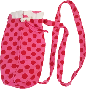 Cross-body Hands Free Water Bottle Holder, Pink Dots Themed, Perfect for hiking, theme parks, walking!