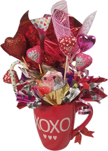 Load image into Gallery viewer, Valentine&#39;s Day XOXO Red Heart Candy Filled Gift Cup Mug
